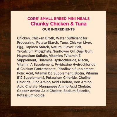 CORE Grain-Free Small Breed Mini Meals Chunky Chicken & Tuna in Gravy Dog Food Pouches, 3-oz, case of 12