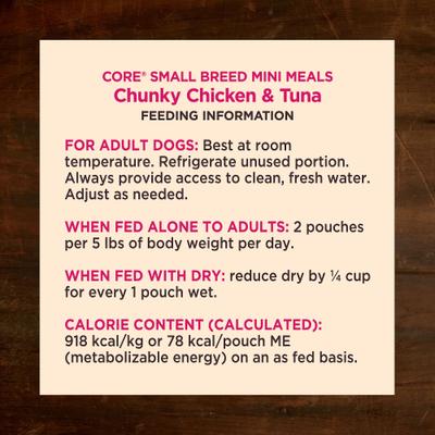 CORE Grain-Free Small Breed Mini Meals Chunky Chicken & Tuna in Gravy Dog Food Pouches, 3-oz, case of 12