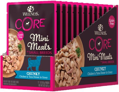 CORE Grain-Free Small Breed Mini Meals Chunky Chicken & Tuna in Gravy Dog Food Pouches, 3-oz, case of 12