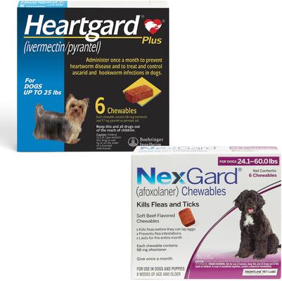 Bundle: Heartgard Plus Chew for Dogs, 51-100 lbs, (Brown Box), 6 Chews (6-mos. supply) & NexGard Chew for Dogs, 60.1-121 lbs, (Red Box), 6 Chews (6-mos. supply)
