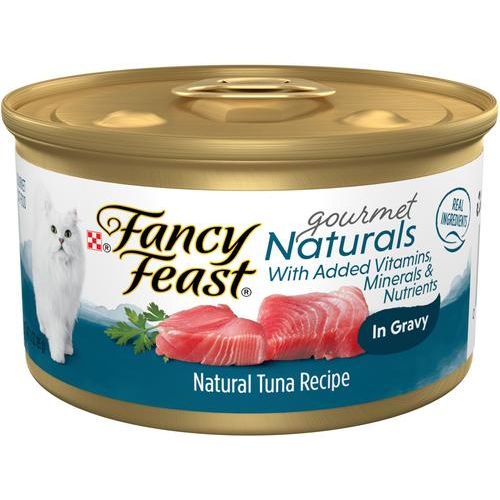 Comida enlatada para gatos Gourmet Naturals con carne blanca natural de pollo y res en salsa, lata de 3 oz, caja de 12