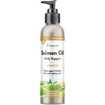 NaturVet, Salmon Oil Skin & Coat, suplemento líquido con aceite de salmón y omegas para perros y gatos, sabor salmón, 259 / 503 ml