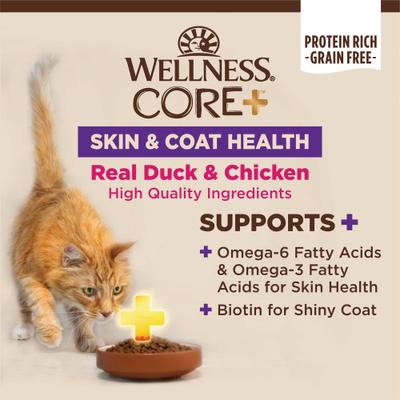 CORE+ Skin & Coat Duck & Chicken Natural Grain-Free Pate Wet Cat Food, 2.8-oz can, case of 12