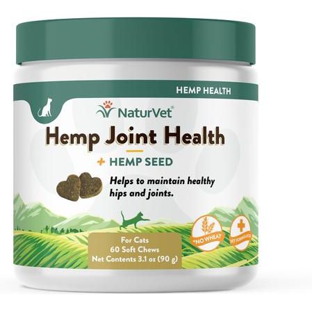 NaturVet, Hemp Soft Chews Joint, masticables articulares con glucosamina, MSM y cáñamo para gatos, 60 unidades
