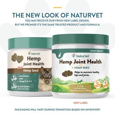 NaturVet, Hemp Soft Chews Joint, masticables articulares con glucosamina, MSM y cáñamo para gatos, 60 unidades