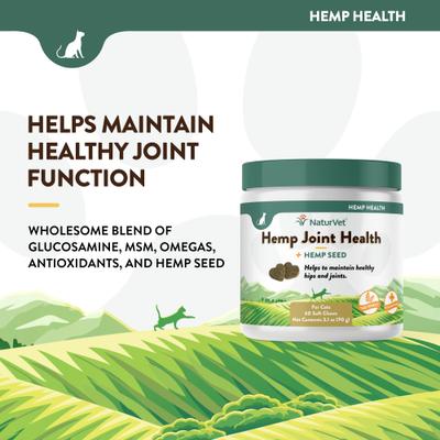 NaturVet, Hemp Soft Chews Joint, masticables articulares con glucosamina, MSM y cáñamo para gatos, 60 unidades