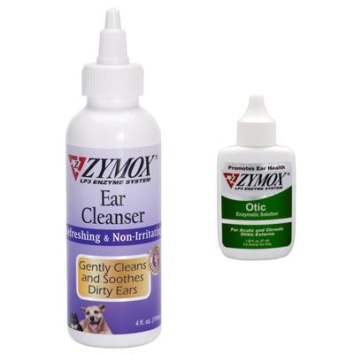 Bundle: Zymox Otic Ear Infection Treatment without Hydrocortisone, 1.25-fl oz bottle + Enzymatic Ear Cleanser for Dogs & Cats, 4-fl oz bottle