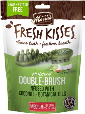 Fresh Kisses Double-Brush Mint Breath Strip Infused Medium Dental Dog Treats, 6 count