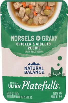 Comida para gatos sin cereales Platefulls con fórmula de pollo y salmón en salsa, bolsa de 3 oz, caja de 24