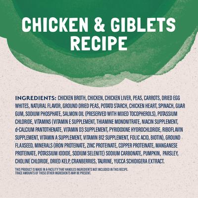 Comida para gatos sin cereales Platefulls Chicken & Giblets Formula en salsa, sobres de 3 oz, caja de 24