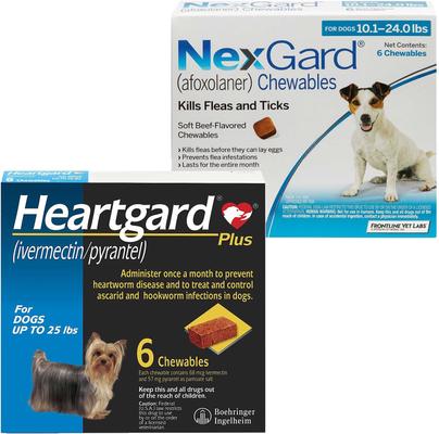Bundle: Heartgard Plus Chew for Dogs, 51-100 lbs, (Brown Box), 6 Chews (6-mos. supply) & NexGard Chew for Dogs, 60.1-121 lbs, (Red Box), 6 Chews (6-mos. supply)