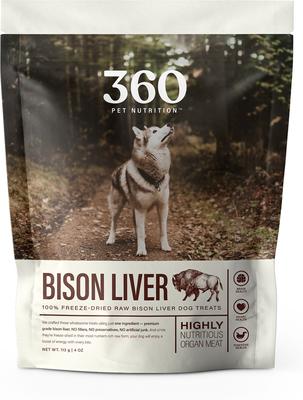 Premios liofilizados para perros de hígado de bisonte sin cereales, bolsa de 4 oz