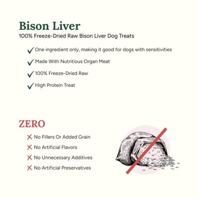 Premios liofilizados para perros de hígado de bisonte sin cereales, bolsa de 4 oz
