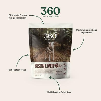 Premios liofilizados para perros de hígado de bisonte sin cereales, bolsa de 4 oz