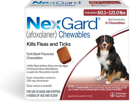Bundle: Heartgard Plus Chew for Dogs, 51-100 lbs, (Brown Box), 6 Chews (6-mos. supply) & NexGard Chew for Dogs, 60.1-121 lbs, (Red Box), 6 Chews (6-mos. supply)