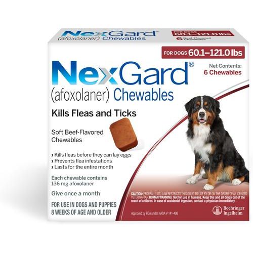 Paquete: Heartgard Plus Chew para perros, 51-100 lbs, (Caja marrón), 6 masticables (suministro para 6 meses) y NexGard Chew para perros, 60.1-121 lbs, (Caja roja), 6 masticables (suministro para 6 meses)