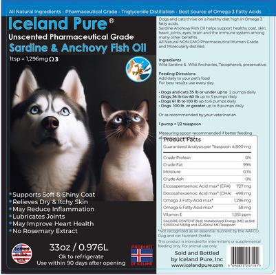 Unscented Pharmaceutical Grade Sardine & Anchovy Oil Liquid Dog & Cat Supplement, 33-fl oz bottle