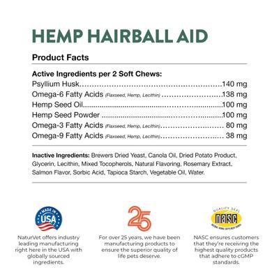 Hemp Soft Chews Hairball Control Supplement for Cats, 60 count