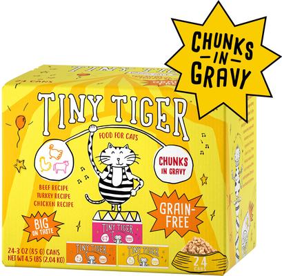 Bundle: Tiny Tiger Chunks in Gravy Beef & Poultry Recipes Grain-Free Canned Food + Fancy Feast Grilled Poultry & Beef Feast Canned Cat Food