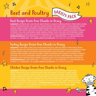 Bundle: Tiny Tiger Chunks in Gravy Beef & Poultry Recipes Grain-Free Canned Food + Fancy Feast Grilled Poultry & Beef Feast Canned Cat Food