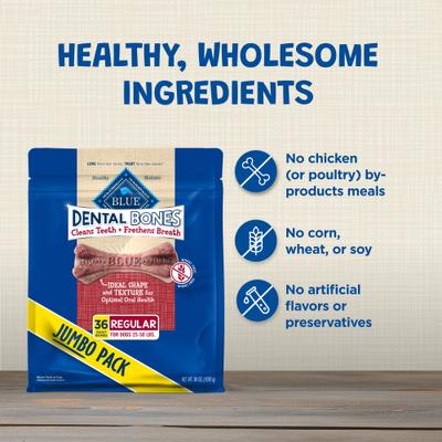 Dental Bones All Natural Rawhide-Free Regular Dental Dog Treats, 27 count