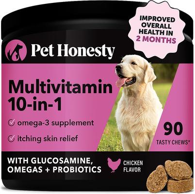 Bundle: Pet Honesty Allergy Skin Health Salmon Flavored Soft Chews Skin & Coat Supplement + 10-for-1 Chicken Flavored Soft Chews Multivitamin for Dogs