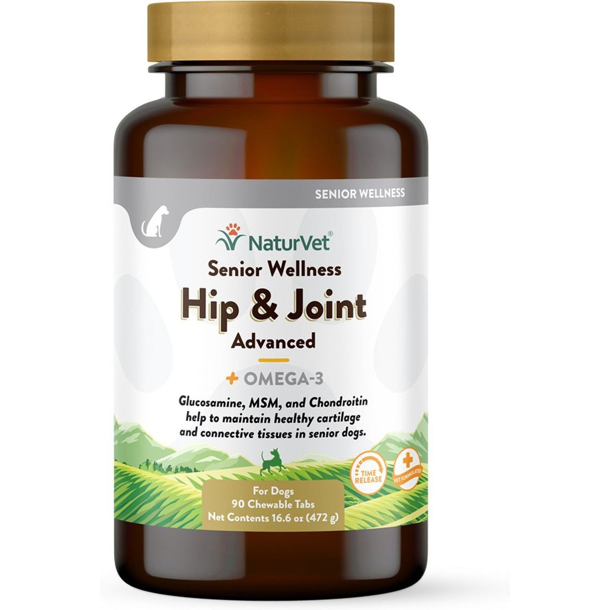 NaturVet Hip & Joint Care Plus Senior, tabletas sabor tocino ahumado, 90 unidades