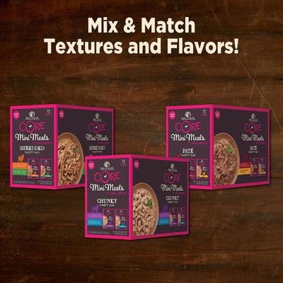 Bundle: Wellness CORE Mini Meals Chicken & Turkey, Chicken & Lamb Shredded Variety Pack + Beef & Chicken, Chicken Pate Variety Pack Dog Food Pouches