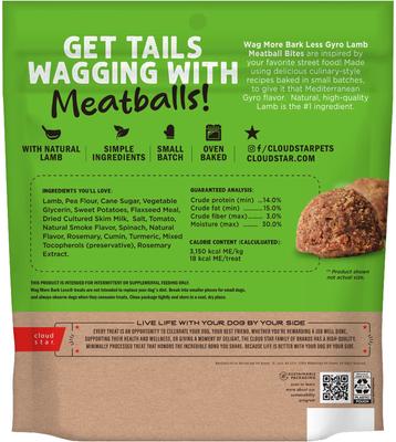 Wag More Bark Less Meatball Bites Gyro Lamb Recipe Grain-Free Dog Treats, 14-oz bag