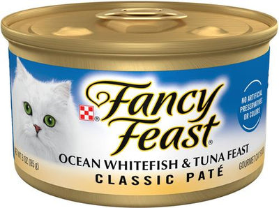 Comida húmeda para gatos Classic Ocean Whitefish & Tuna Feast, lata de 3 oz, caja de 24