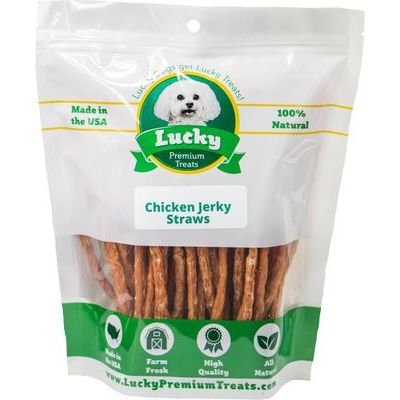 Golosinas para perros de pollo en forma de pajitas, frasco de 7 oz