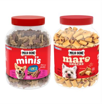 Paquete: Snacks Milk-Bone Mini con sabor a carne, pollo y tocino + premios para perros MaroSnacksReal Bone Marrow