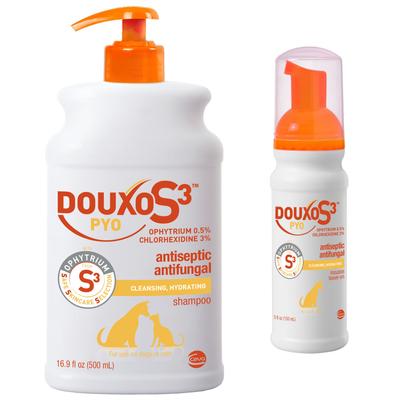 Paquete: Mousse antiséptico y antifúngico de clorhexidina Douxo S3 PYO (147 ml) + Champú para perros y gatos (477 ml)