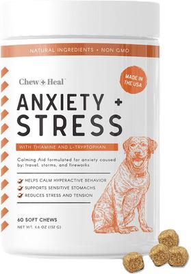 Bundle: Chew + Heal Anxiety & Stress, 60 count + Omega Skin + Coat Dog Supplement, 180 count