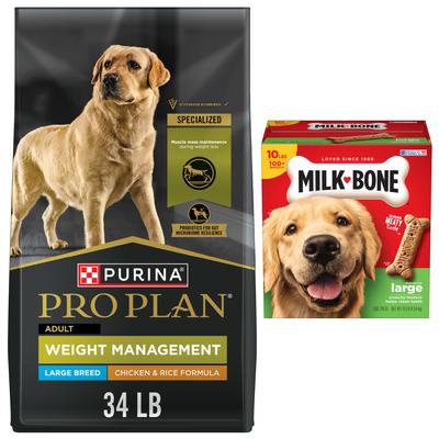 Bundle: Purina Pro Plan Adult Large Breed Weight Management Chicken & Rice Formula Dry Food + Milk-Bone Original Large Biscuit Dog Treats