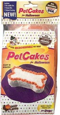 Kit de mezcla para pastel de Halloween con sabor a algarroba, apto para microondas, con bandeja para golosinas para perros con forma de hueso, bolsa de 177 g