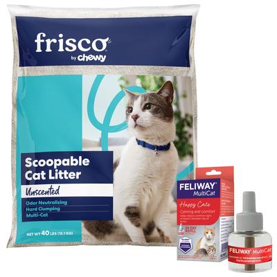 Bundle: Feliway MultiCat Calming Diffuser Refill for Cats, 1 count + Frisco Multi-Cat Unscented Clumping Clay Litter