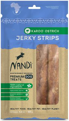 Tiras de cecina de avestruz sin cereales Karoo, premios para perros, bolsa de 5.3 oz