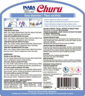 Bundle: Variety Pack - Inaba Churu Tuna & Chicken Varieties Puree Grain-Free Lickable Cat Treat, 0.5oz tube, pack of 50, Chicken Variety & Tuna Variety Flavors
