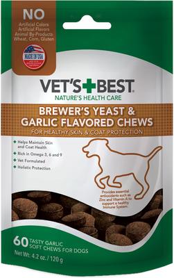 Suplemento masticable para perros con sabor a levadura de cerveza y ajo para una piel y un pelaje saludables, 60 unidades