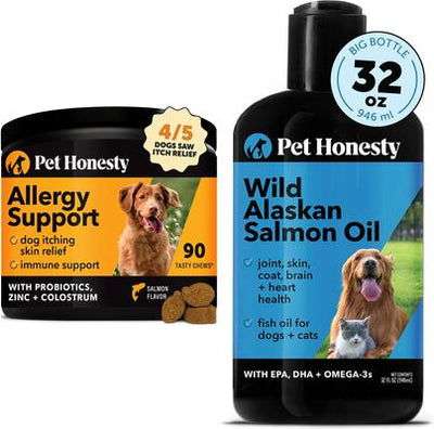 Bundle: Pet Honesty Allergy Support Immunity Strength & Digestive Health Soft Chews + Wild Alaskan Salmon Oil Dog Supplement