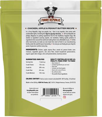 Bones - Premios para perros sin cereales con pollo, manzana y mantequilla de cacahuete (bolsa de 173 g)