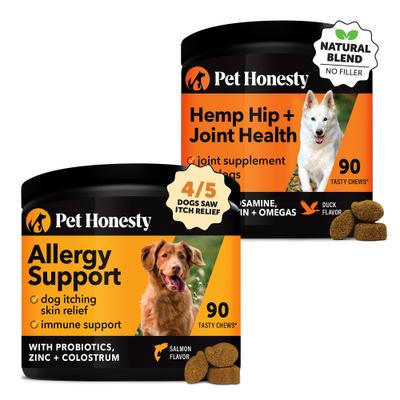 Bundle: Pet Honesty Allergy Support Immunity Strength & Digestive Health + Hemp Mobility Snacks Hip + Joint Support Soft Chews Dog Supplement