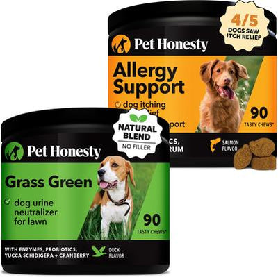 Bundle: Pet Honesty Allergy Support Immunity Strength & Digestive Health + GrassGreen Snacks Cranberry Extract with Probiotics Soft Chews Dog Supplement