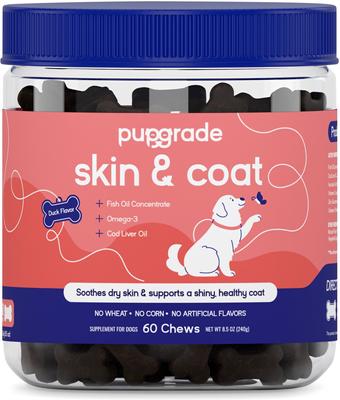 Skin & Coat Omega-3 Fish Oil Soft Chew Supplement for Dogs, 60 count