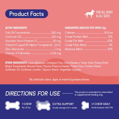 Skin & Coat Omega-3 Fish Oil Soft Chew Supplement for Dogs, 60 count