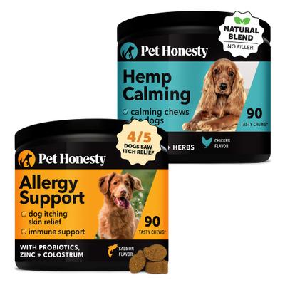 Bundle: Pet Honesty Allergy Support Immunity Strength & Digestive Health + Hemp Calming Anxiety & Hyperactivity Soft Chews Dog Supplement