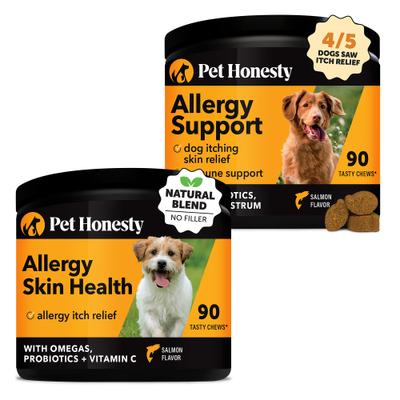 Bundle: Pet Honesty Allergy Support Immunity Strength & Digestive Health Soft Chews + Allergy SkinHealth & Flaxseed, Omegas & Probiotics Dog Supplement