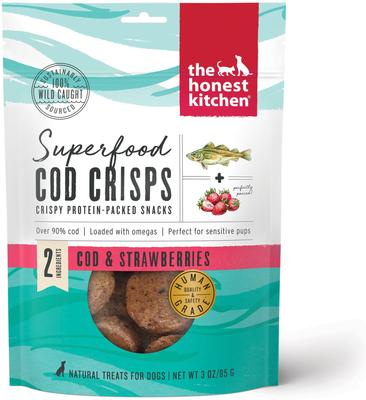 Bundle: The Honest Kitchen Superfood Cod Crisps Cod & Strawberry + Superfood Cod Crisps Cod & Blueberry Dehydrated Dog Treats