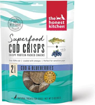 Bundle: The Honest Kitchen Superfood Cod Crisps Cod & Strawberry + Superfood Cod Crisps Cod & Blueberry Dehydrated Dog Treats